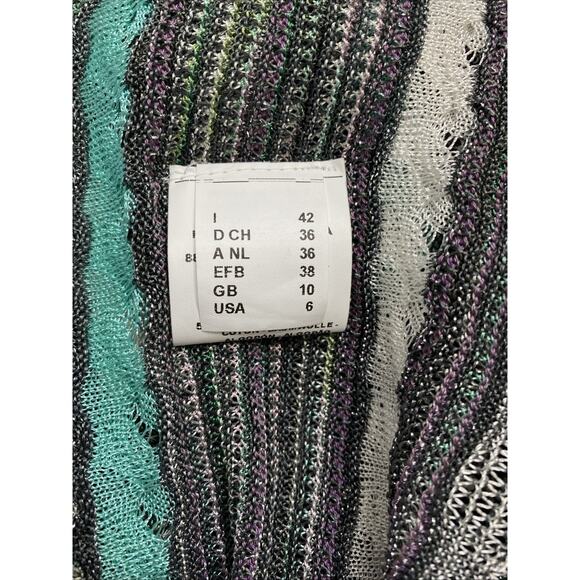 M Missoni Cardigan Sweater Open Draped Metallic Aqua Blue Scarf Striped … - Picture 8 of 9
